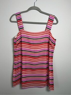 CAbi London Calling Y2K Pink Brown Striped Tank Blouse Flowy Size S